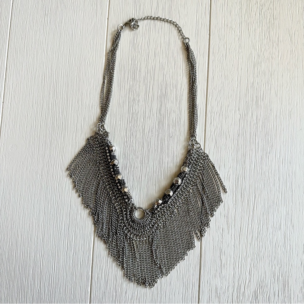 Stella & Dot silver fringe necklace